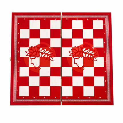Ξύλινο Τάβλι Ολυμπιακός 47cm με Ζάρια και Πούλια Κόκκινο/ Άσπρο