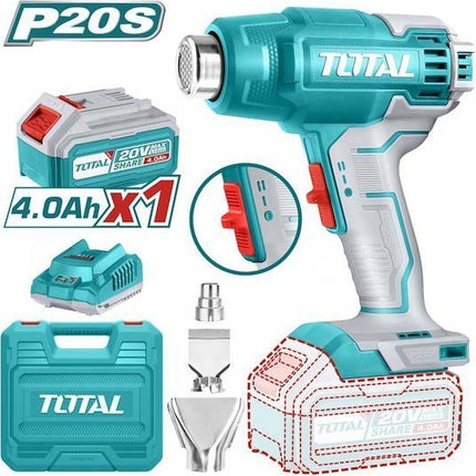 Total Πιστόλι Θερμού Αέρα 20V 1x4Ah με Ρύθμιση Θερμοκρασίας εως και 550°C (TBLI20025)