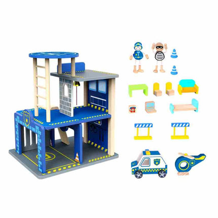 Tooky Toy Ξύλινο Αστυνομικό Τμήμα με Φιγούρες & Οχήματα TKI002 3+ Ετών