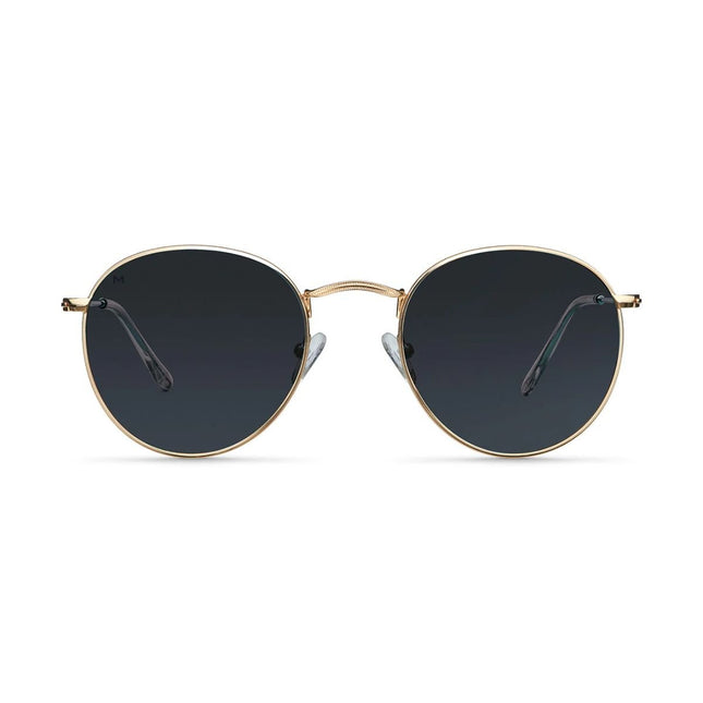 MELLER YSTER Unisex Στρογγυλά Γυαλιά Ηλίου με Χρυσό Μεταλλικό Σκελετό και Μαύρους Polarized Φακούς UV400 Y-GOLDCAR Gold Carbon