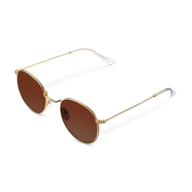 MELLER YSTER Unisex Στρογγυλά Γυαλιά Ηλίου με Χρυσό Μεταλλικό Σκελετό και Καφέ Polarized Φακούς UV400 Y-GOLDKAKAO Gold Kakao