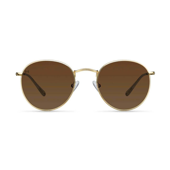 MELLER YSTER Unisex Στρογγυλά Γυαλιά Ηλίου με Χρυσό Μεταλλικό Σκελετό και Καφέ Polarized Φακούς UV400 Y-GOLDKAKAO Gold Kakao