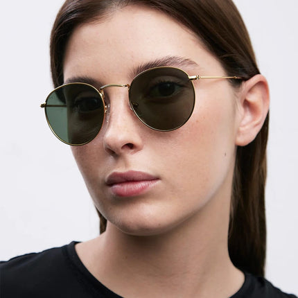 MELLER YSTER Unisex Στρογγυλά Γυαλιά Ηλίου με Χρυσό Μεταλλικό Σκελετό και Πράσινους Πολωτικούς Φακούς UV400 Y-GOLDOLI Gold Olive