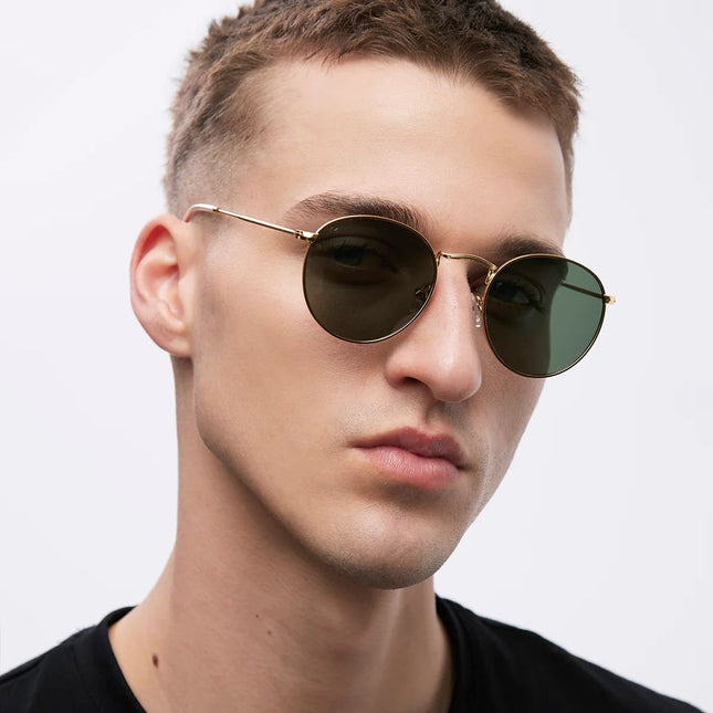 MELLER YSTER Unisex Στρογγυλά Γυαλιά Ηλίου με Χρυσό Μεταλλικό Σκελετό και Πράσινους Polarized Φακούς UV400 Y-GOLDOLI Gold Olive